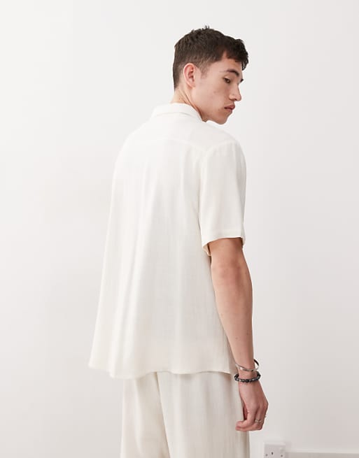Reclaimed Vintage Oversized Linen Blend Shirt In Cream
