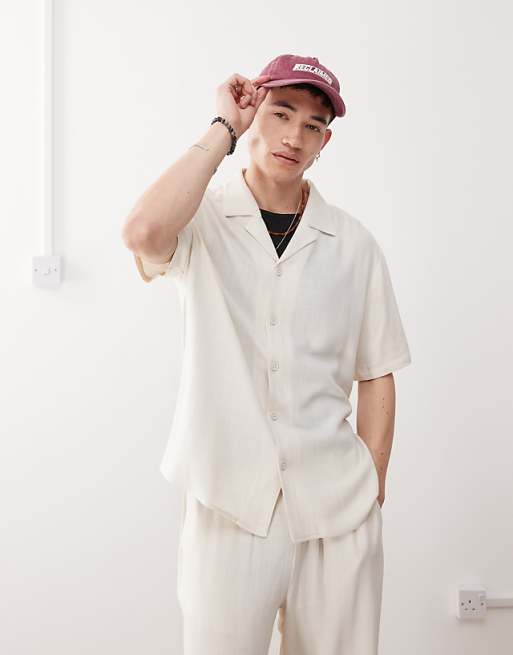 Reclaimed Vintage Oversized Linen Blend Shirt In Cream