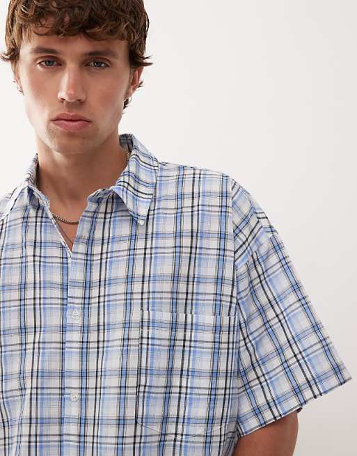 Reclaimed Vintage Short Sleeve Boxy Shirt In Blue Check