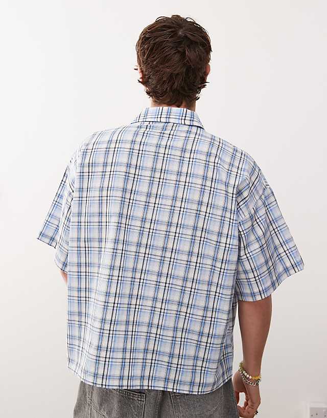 Reclaimed Vintage Short Sleeve Boxy Shirt In Blue Check