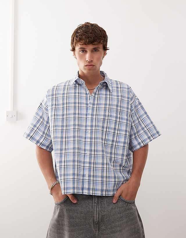 Reclaimed Vintage short sleeve boxy shirt in blue check