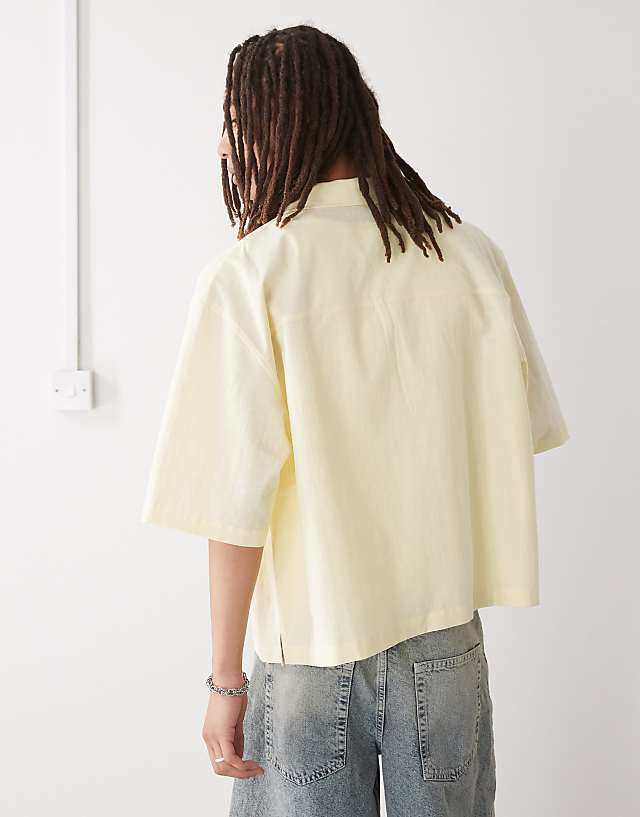 Reclaimed Vintage Short Sleeve Boxy Shirt With Floral Embroidery In Ecru