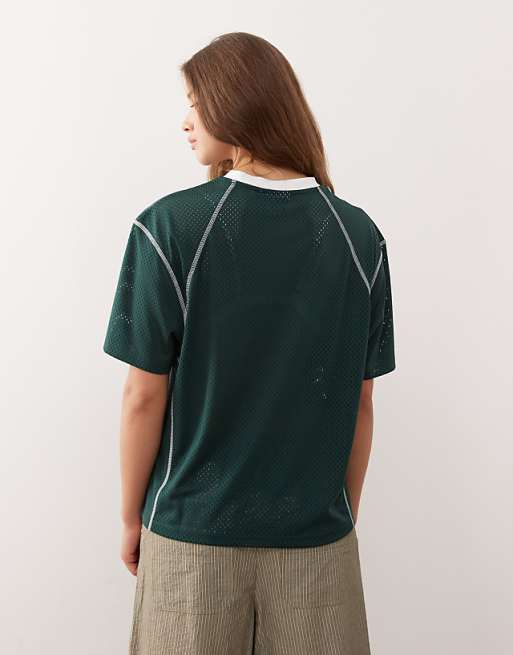 Reclaimed Vintage Unisex Cropped Boxy Airtex Football T-shirt In Forest Green
