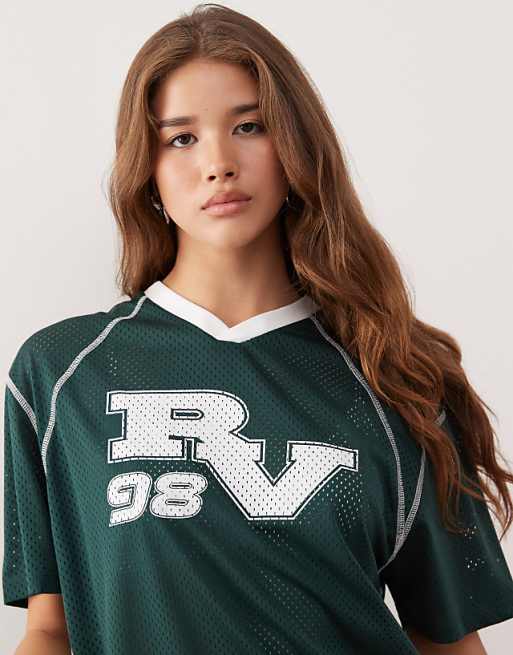 Reclaimed Vintage Unisex Cropped Boxy Airtex Football T-shirt In Forest Green