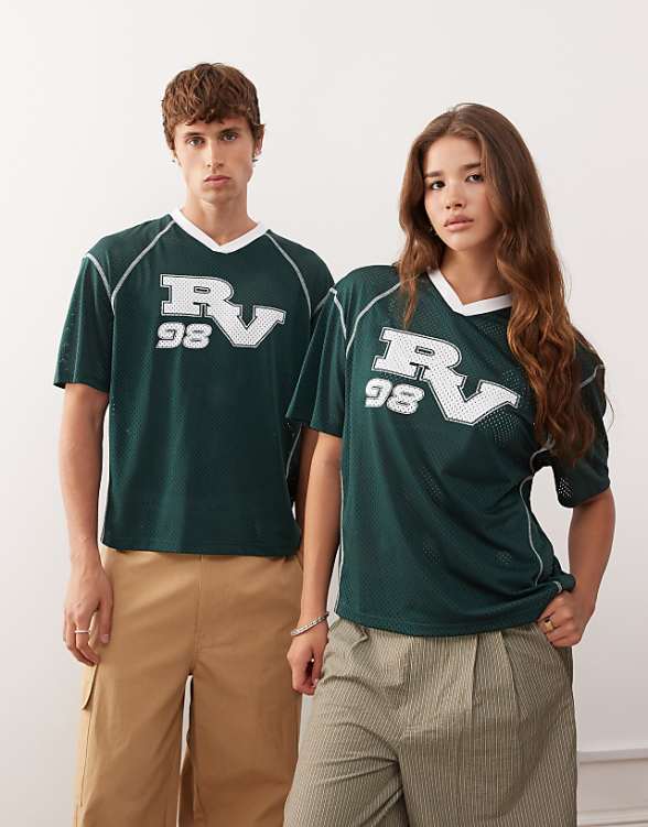 Reclaimed Vintage unisex cropped boxy airtex football t-shirt in forest green