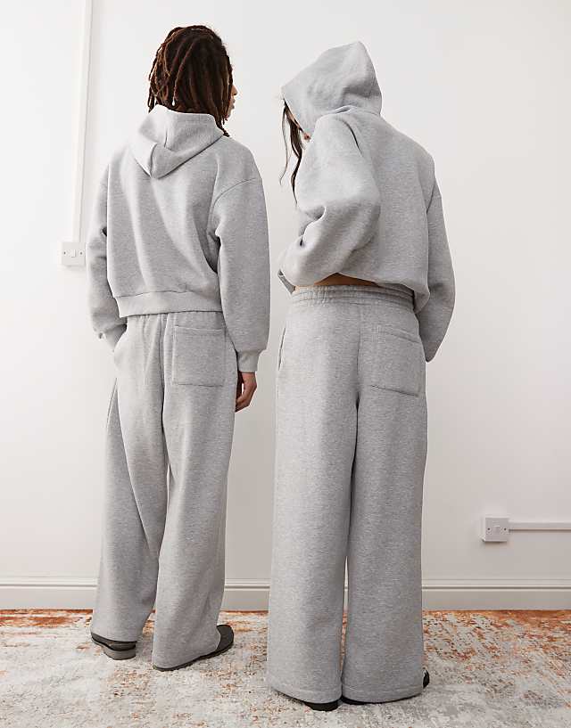 Reclaimed Vintage Unisex Heavyweight Wide Leg Jogger Co-ord In Grey Marl