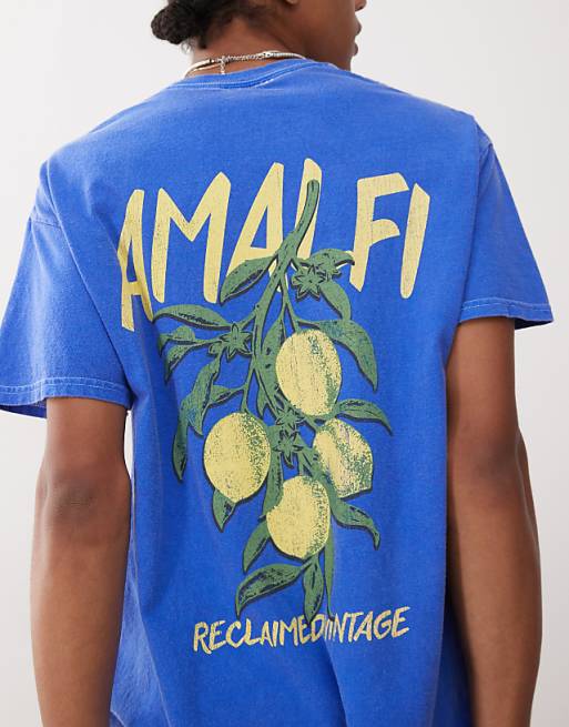 Reclaimed Vintage Unisex Oversized T-shirt With Amalfi Lemon Print In Blue