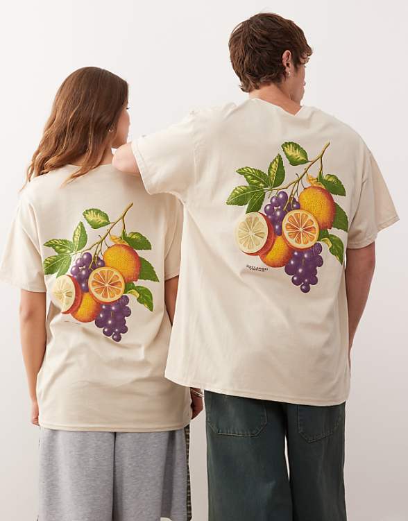 Reclaimed Vintage Unisex Oversized T-shirt With Fruit Graphic Print In Stone