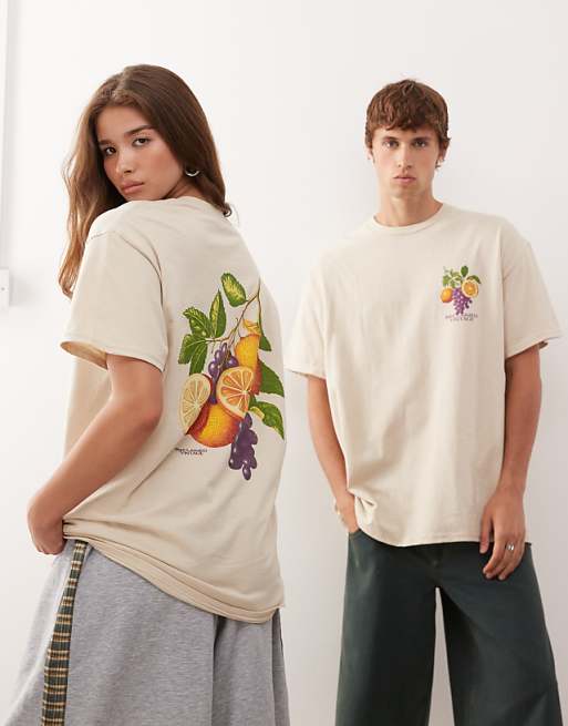 Reclaimed Vintage Unisex Oversized T-shirt With Fruit Graphic Print In Stone