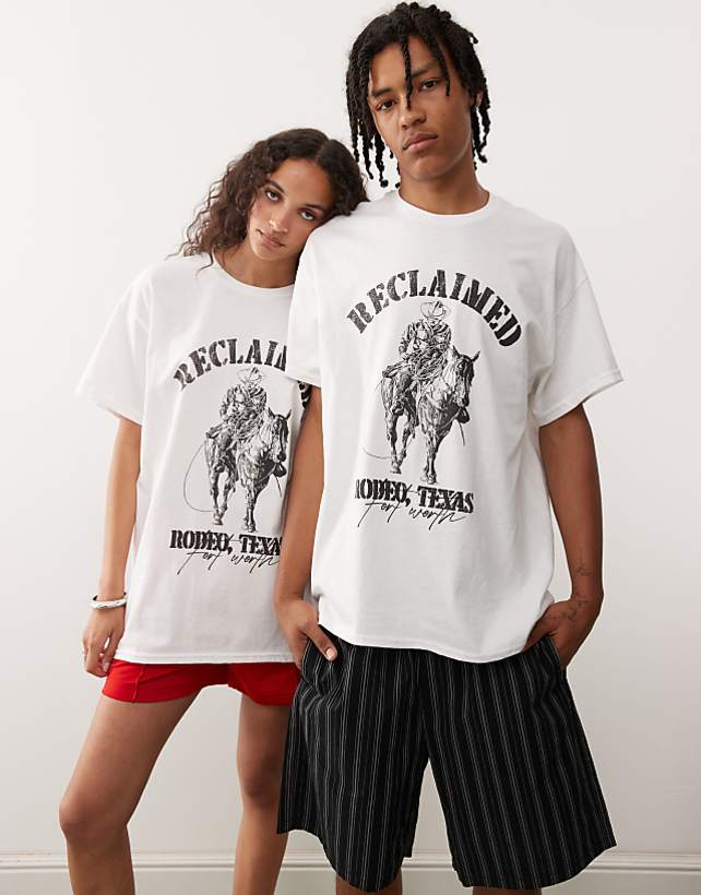 Reclaimed Vintage unisex oversized t-shirt with rodeo western print in white