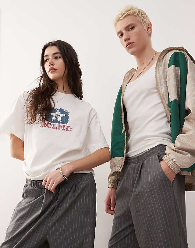 Reclaimed Vintage Unisex Pull On Wide Leg Pinstripe Trouser In Charcoal