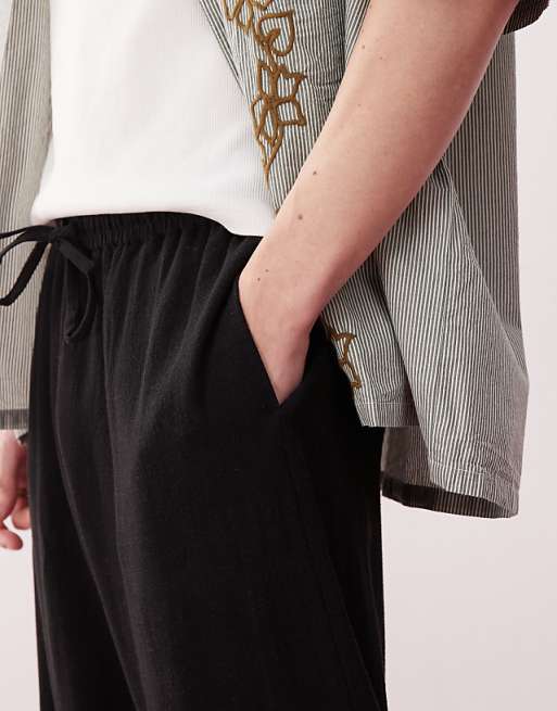 Reclaimed Vintage Unisex Relaxed Trouser In Linen Blend In Black