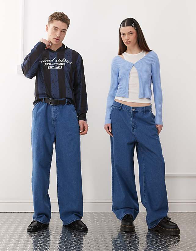 Reclaimed Vintage unisex relaxed wide leg jeans in blue