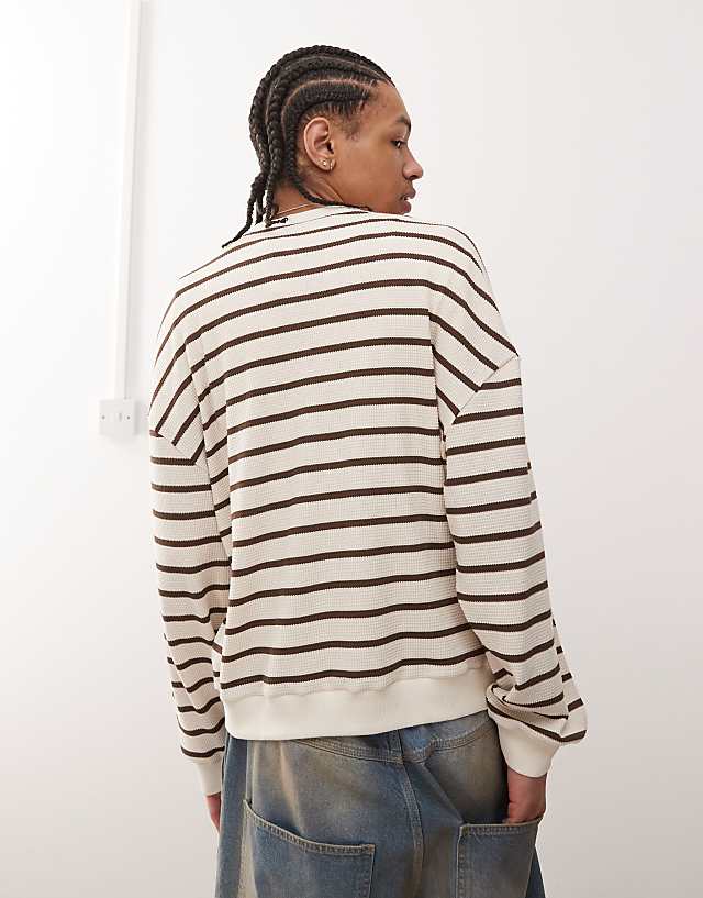 Reclaimed Vintage Unisex Waffle Textured Sweat In Cream And Brown Stripe
