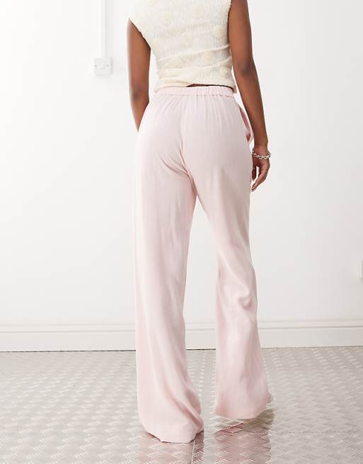 Reclaimed Vintage Wide Leg Relaxed Linen Blend Trouser In Pink