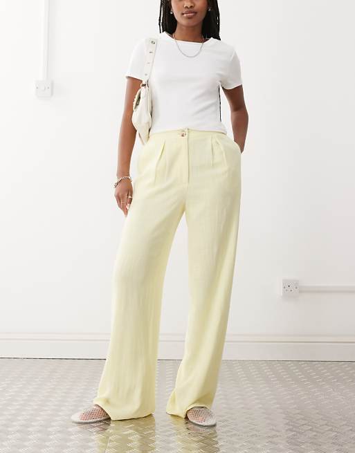Reclaimed Vintage Wide Leg Relaxed Linen Blend Trouser In Buttermilk Yellow