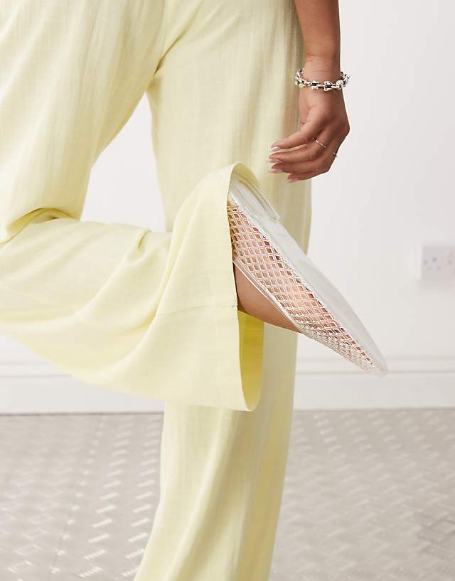 Reclaimed Vintage Wide Leg Relaxed Linen Blend Trouser In Buttermilk Yellow