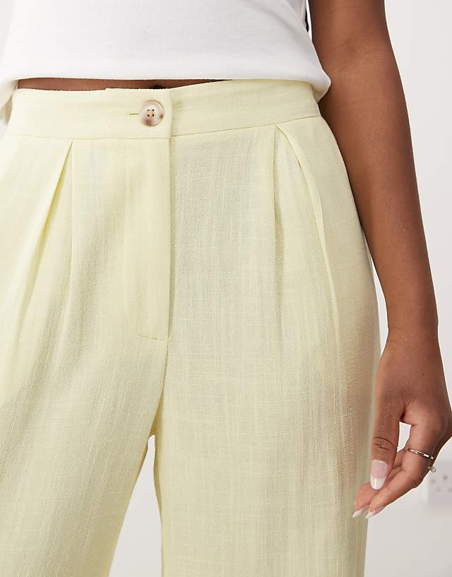 Reclaimed Vintage Wide Leg Relaxed Linen Blend Trouser In Buttermilk Yellow