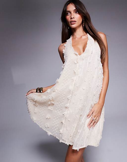 River Island Embellished Halterneck Mini Dress In Cream