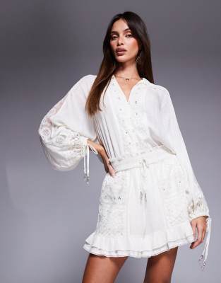 River Island Lace Embellished Shorts Co-ord In Cream