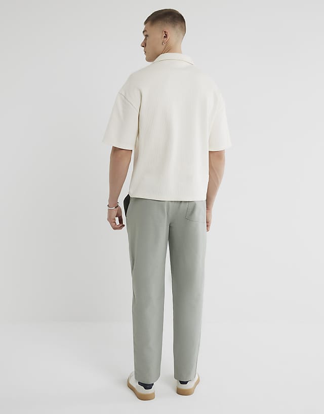 River Island Linen Blend Pull On Trousers In Light Green