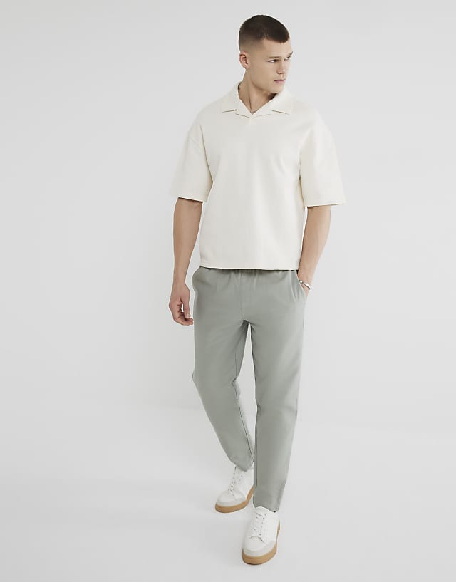 River Island Linen Blend Pull On Trousers In Light Green