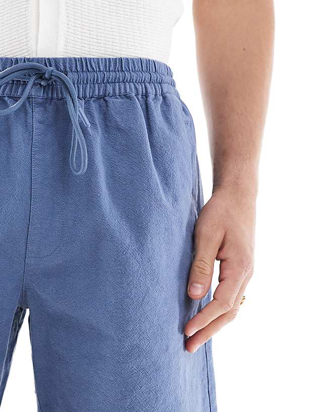 River Island Linen Look Pull On Shorts In Blue