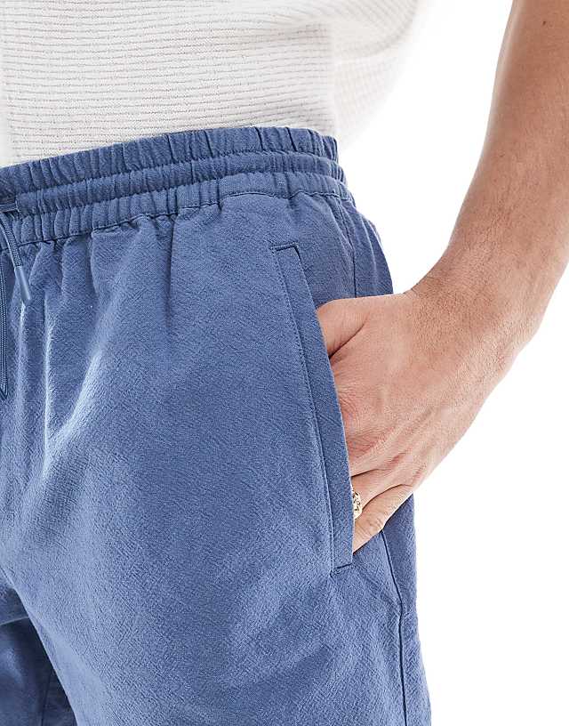 River Island Linen Look Pull On Shorts In Blue