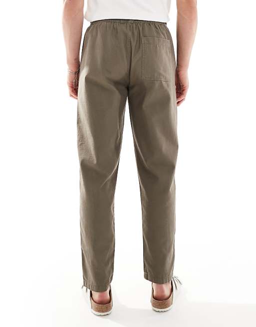 River Island Linen Look Pull On Trousers In Brown