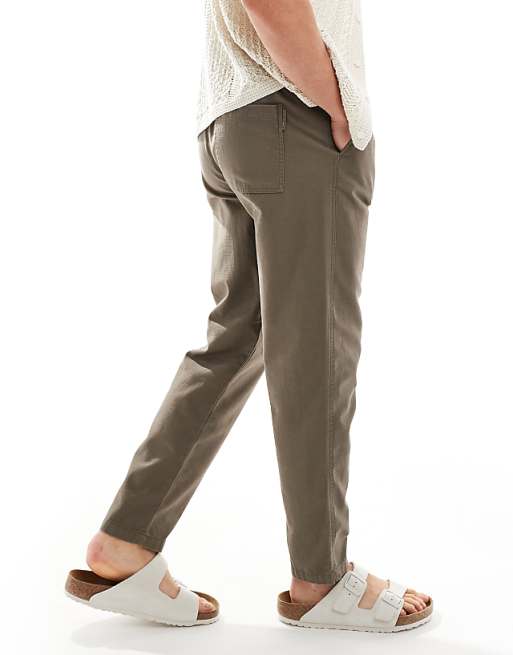 River Island Linen Look Pull On Trousers In Brown
