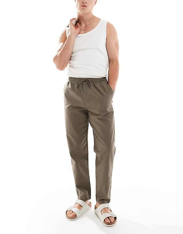 River Island Linen Look Pull On Trousers In Brown