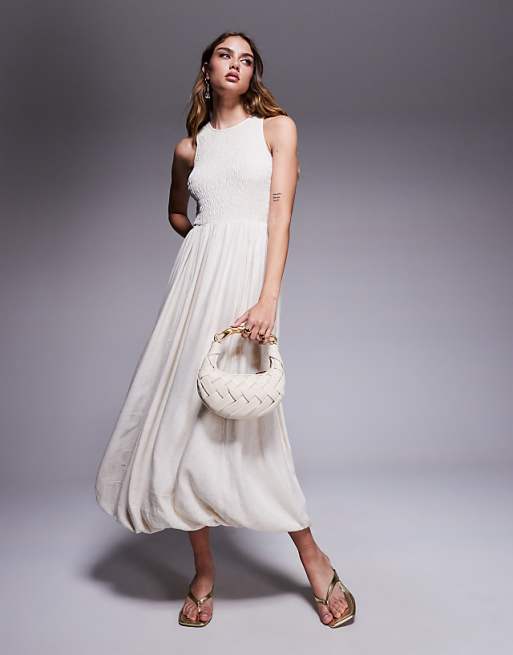 River Island puffball linen midi dress in cream