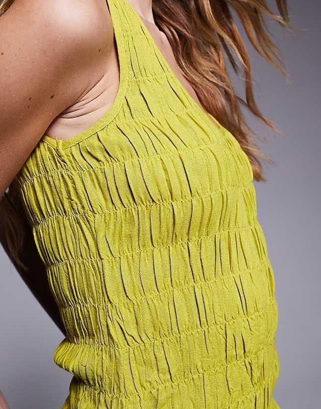 River Island Puffball Linen Mini Dress In Lime