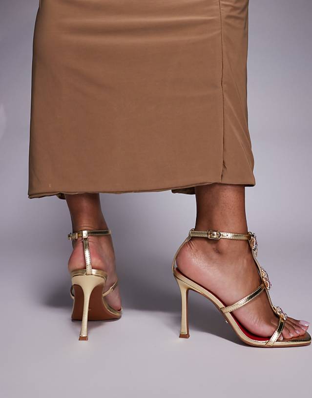 River Island Starfish Detail Heeled Sandal In Gold