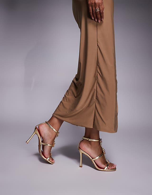 River Island Starfish Detail Heeled Sandal In Gold