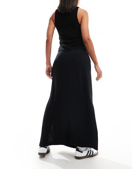 Selected Femme Linen Touch Midi Skirt In Black