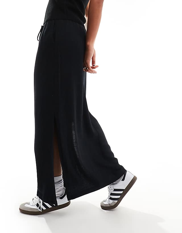 Selected Femme Linen Touch Midi Skirt In Black
