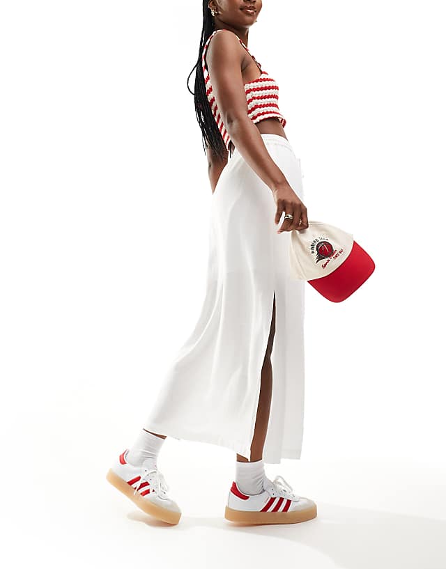 Selected Femme Linen Touch Midi Skirt In White