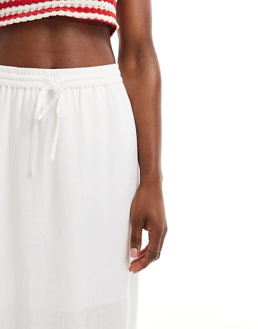 Selected Femme Linen Touch Midi Skirt In White