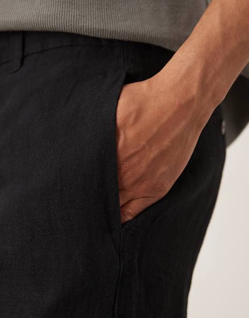 Selected Homme Leroy Straight Fit Linen Trouser In Black