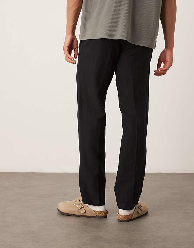Selected Homme Leroy Straight Fit Linen Trouser In Black