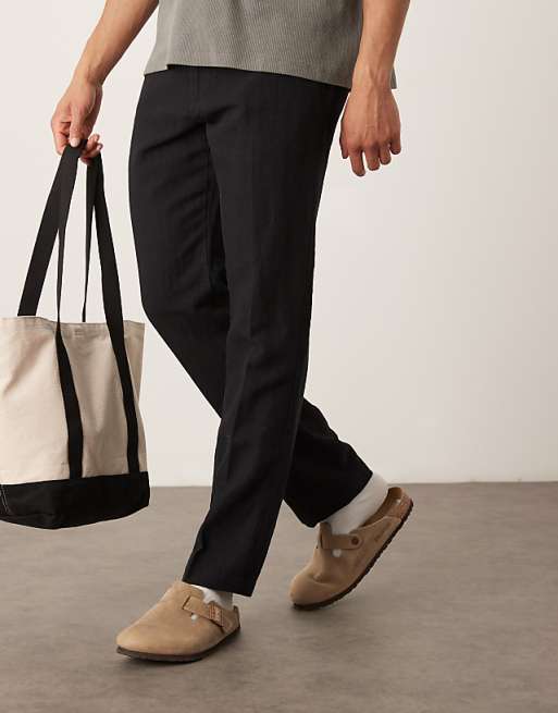 Selected Homme Leroy Straight Fit Linen Trouser In Black