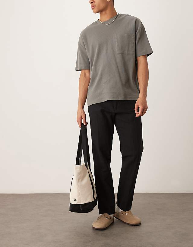 Selected Homme Leroy straight fit linen trouser in black