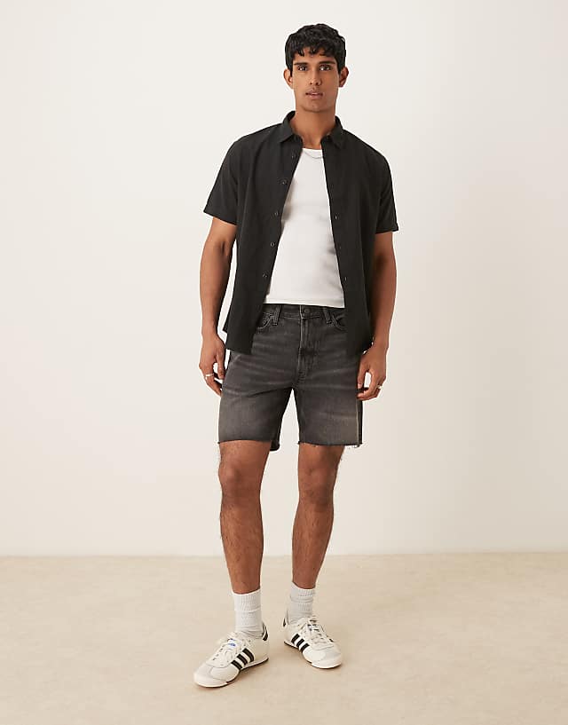 Selected Homme Linen Blend Short Sleeve Shirt In Black