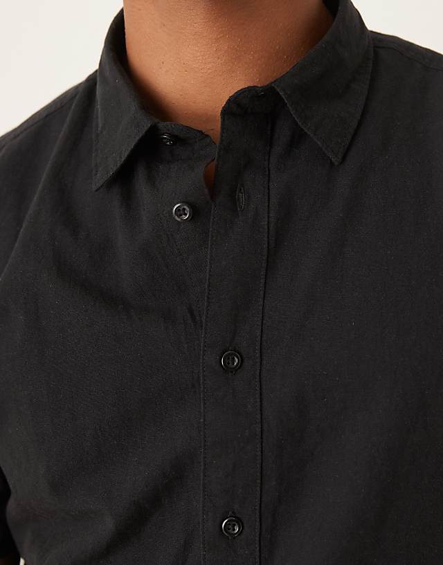 Selected Homme Linen Blend Short Sleeve Shirt In Black