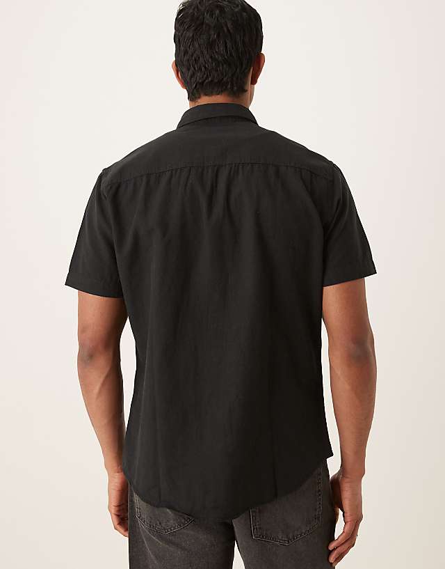 Selected Homme Linen Blend Short Sleeve Shirt In Black
