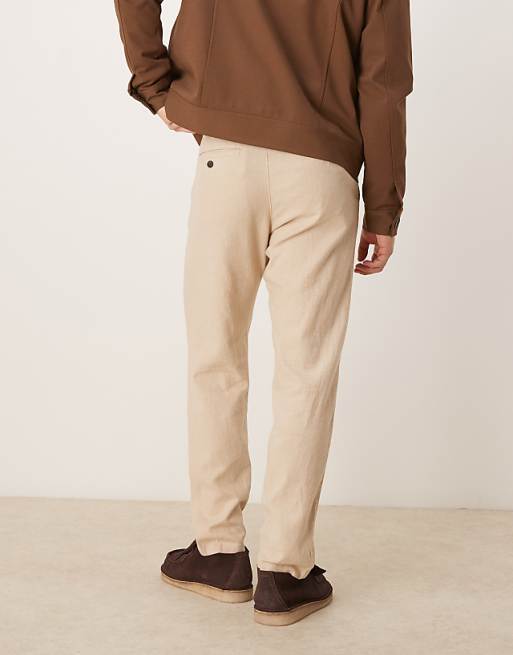 Selected Homme Linen Blend Slim Tapered Trouser In Cream