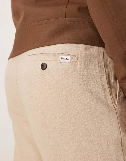Selected Homme Linen Blend Slim Tapered Trouser In Cream