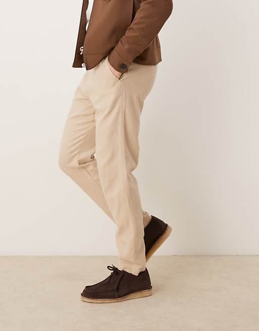 Selected Homme Linen Blend Slim Tapered Trouser In Cream