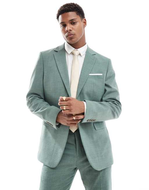 Selected Homme Linen Mix Slim Fit Suit In Green